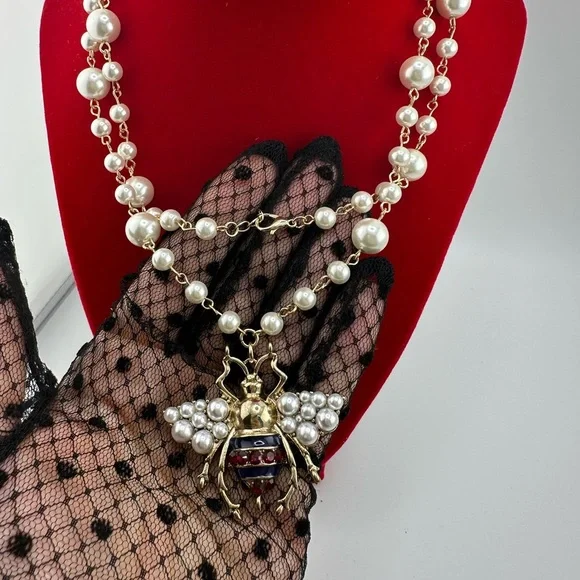 Anthropologie Pearl Bee Elegant Long Gold Necklace - Picture 9 of 12